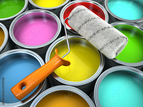 Illustration: Banks of multicolored paint and roll Banks of multicolored paint and roll