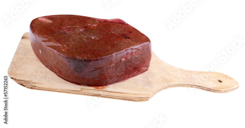 Photo: Piece Meat on Wood Board Isolated Piece Meat on Wood Board Isolated
