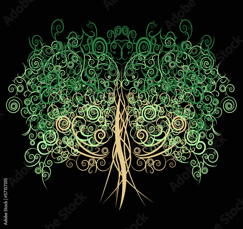 Vector: Unique curly tree made with many curves and elements in black Unique curly tree made with many curves and elements in black