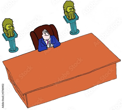 Illustration: Remote boss at big desk Remote boss at big desk