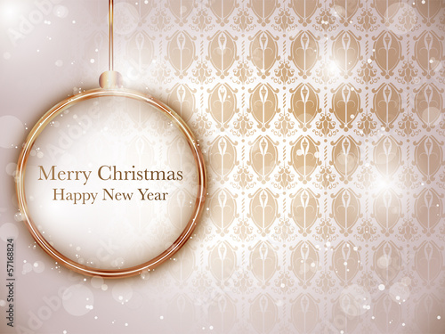 Vector: Merry Christmas Gold Balls with Retro Background Merry Christmas Gold Balls with Retro Background