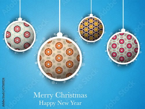 Vector: Merry Christmas Flower Balls with Retro Background Merry Christmas Flower Balls with Retro Background