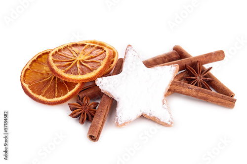 Photo: isolated gingerbread with cinnamon and orange dried isolated gingerbread with cinnamon and orange dried