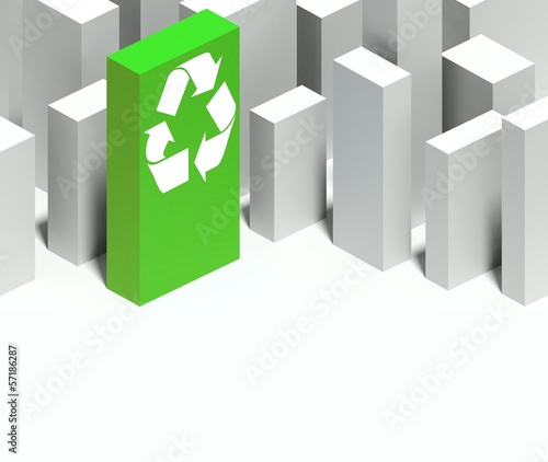 Illustration: 3d recycle symbol in conceptual model of city 3d recycle symbol in conceptual model of city