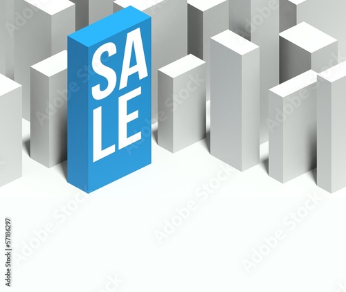 Illustration: 3d sale conceptual model of city with distinctive skyscraper 3d sale conceptual model of city with distinctive skyscraper
