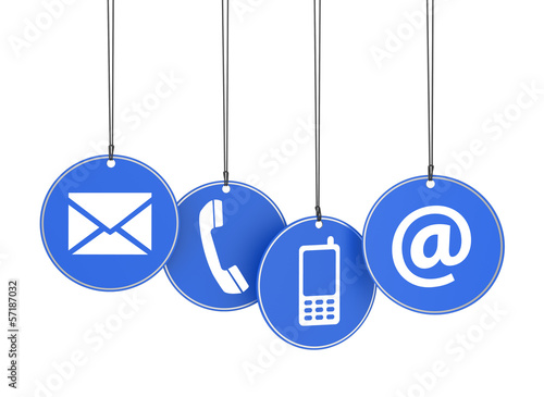 Illustration: Web Contact Us Icons On Blue Tags Web Contact Us Icons On Blue Tags