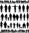 Editable vector silhouettes of people walking hand in hand Editable vector silhouettes of people walking hand in hand