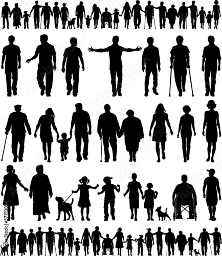 Vector: Editable vector silhouettes of people walking hand in hand Editable vector silhouettes of people walking hand in hand