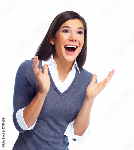 Photo: Happy excited business woman. Happy excited business woman.