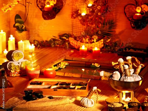 Photo: Luxury spa interior with burning candle. Luxury spa interior with burning candle.