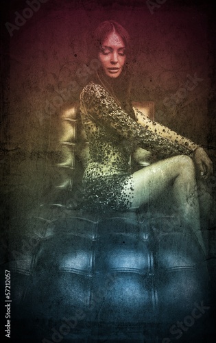 Illustration: Retro styled grunge portrait of young beautiful woman. Retro styled grunge portrait of young beautiful woman.