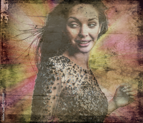 Illustration: Retro styled grunge portrait of young beautiful woman. Retro styled grunge portrait of young beautiful woman.