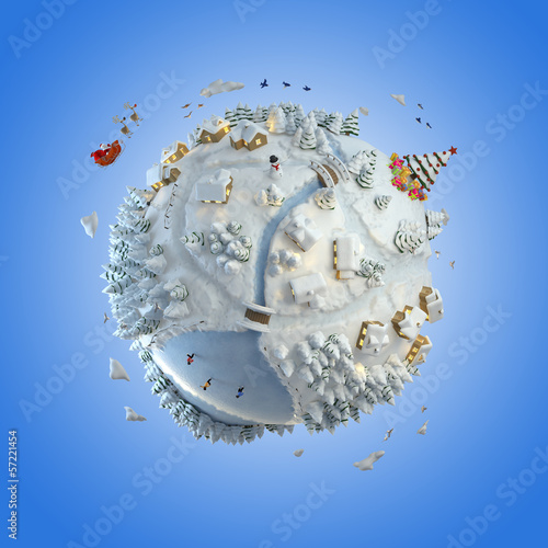 Illustration: christmas planet with santa and tree christmas planet with santa and tree