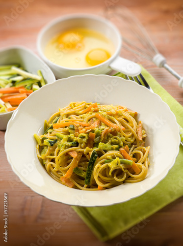 Photo: vegetarian carbonara, selective focus vegetarian carbonara, selective focus