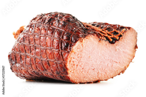 Photo: Piece of ham isolated on white background Piece of ham isolated on white background