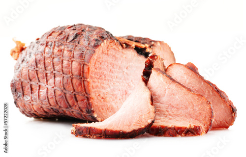 Photo: Piece of ham isolated on white background Piece of ham isolated on white background