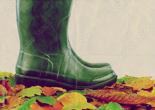 Photo: green boots leaves paper green boots leaves paper