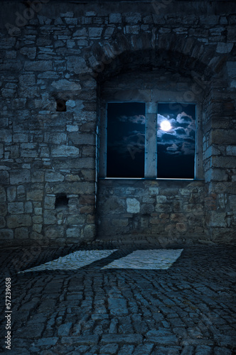 Illustration: Old empty castle room, moonlight Old empty castle room, moonlight