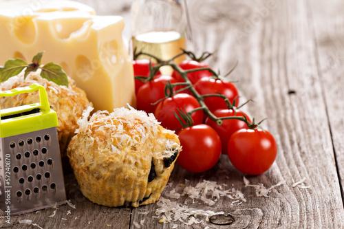 Photo: Savoury muffins with tomatoes, cheese and olives Savoury muffins with tomatoes, cheese and olives
