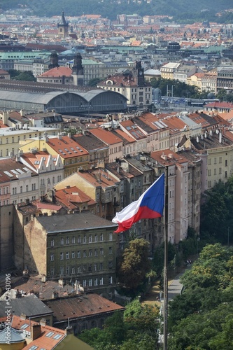 Photo: Czech flag with Prague main railway station Czech flag with Prague main railway station