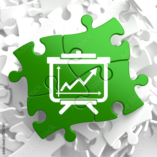 Illustration: Flipchart with Growth Chart Icon on Green Puzzle. Flipchart with Growth Chart Icon on Green Puzzle.