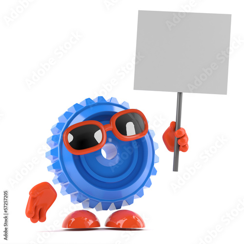 Illustration: Plastic Cog holds a banner up high Plastic Cog holds a banner up high