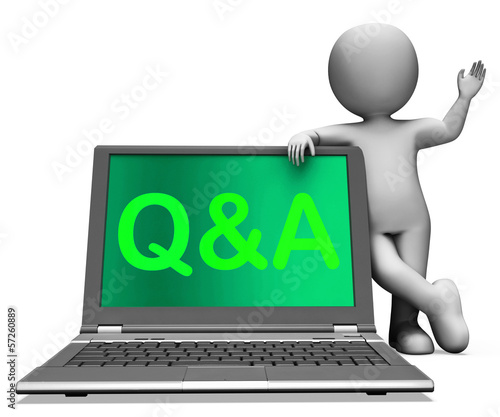 Illustration: Q&a Laptop Shows Question And Answer Online Q&a Laptop Shows Question And Answer Online