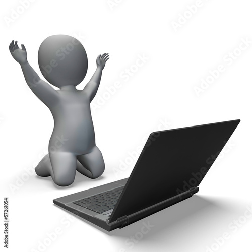 Illustration: Laptop And Character Shows Browsing Internet Online Laptop And Character Shows Browsing Internet Online
