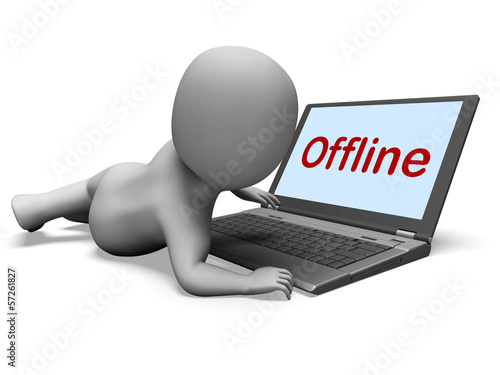 Illustration: Offline Character Laptop Shows Www Communication Status Disconne Offline Character Laptop Shows Www Communication Status Disconne
