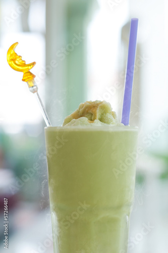 Photo: Green tea smoothie in relax room . Green tea smoothie in relax room .