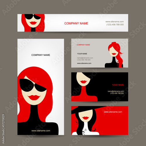 Vector: Business cards design with women faces Business cards design with women faces