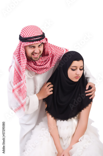 Photo: Arab man with his wife on white Arab man with his wife on white
