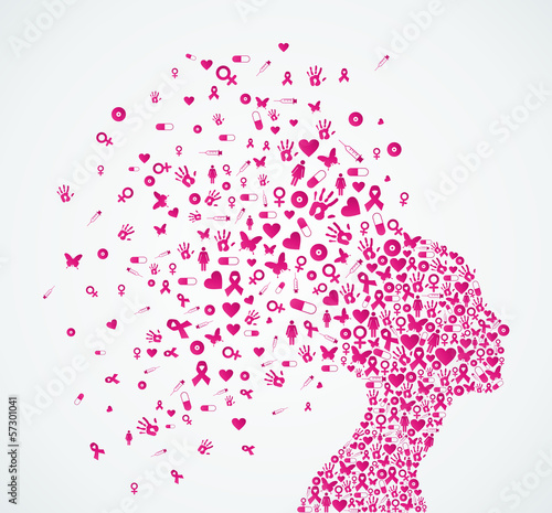 Vector: Breast cancer awareness ribbon woman head composition. Breast cancer awareness ribbon woman head composition.