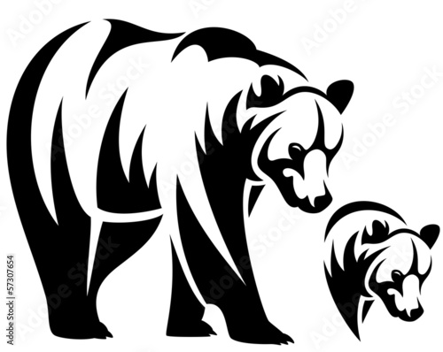 Vector: walking bear black and white outline emblem walking bear black and white outline emblem