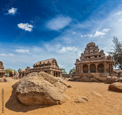 Photo: Five Rathas. Mahabalipuram, Tamil Nadu, South India Five Rathas. Mahabalipuram, Tamil Nadu, South India