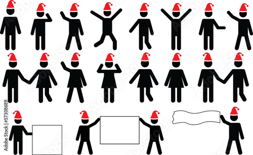 Vector: People pictograms with Christmas hats set illustrated on white People pictograms with Christmas hats set illustrated on white