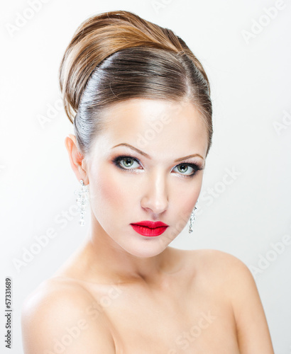 Photo: closeup portrait of a beautiful woman with beauty face and clean closeup portrait of a beautiful woman with beauty face and clean