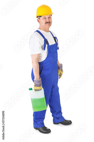 Photo: manual worker with washer fluid manual worker with washer fluid