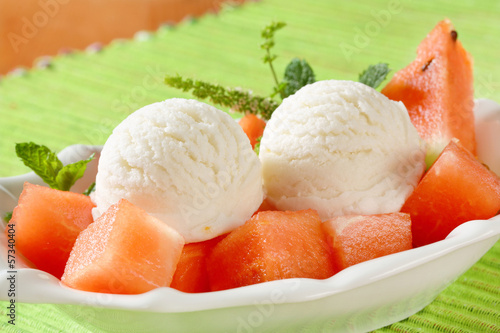 Photo: White ice cream with watermelon White ice cream with watermelon