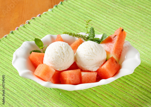 Photo: White ice cream with watermelon White ice cream with watermelon