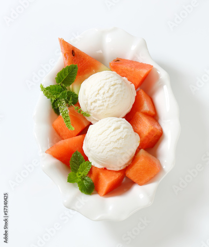 Photo: White ice cream with watermelon White ice cream with watermelon