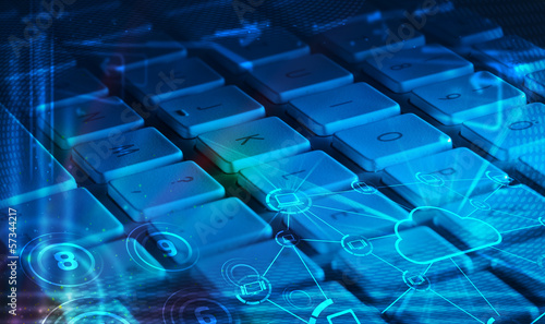 Photo: Keyboard with glowing cloud technology icons Keyboard with glowing cloud technology icons