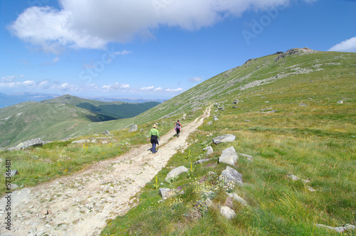two hikers along a path of Pelister National Park, Republic Of Macedonia