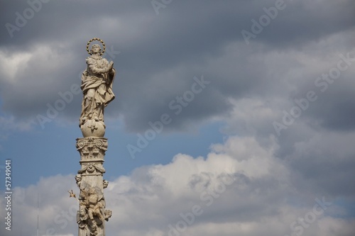 Photo: Marian column on the Masaryk square in Trebon, Czech republic Marian column on the Masaryk square in Trebon, Czech republic