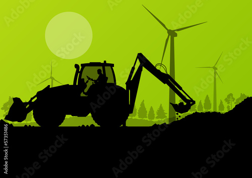 Vector: Excavator loaders, hydraulic pile drilling machines, tractors an Excavator loaders, hydraulic pile drilling machines, tractors an