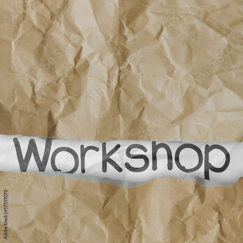 Photo: hand drawn workshop words on crumpled paper with tear envelope a hand drawn workshop words on crumpled paper with tear envelope a