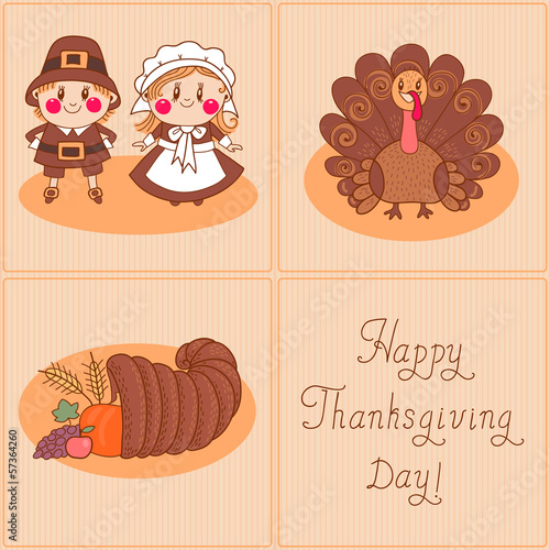 Vector: Set of vintage cards on the day of Thanksgiving. Set of vintage cards on the day of Thanksgiving.