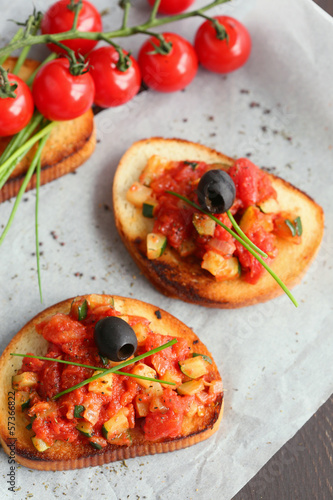 Photo: bruschetta tomatoes,zucchini and onions bruschetta tomatoes,zucchini and onions