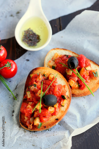 Photo: bruschetta tomatoes,zucchini and onions bruschetta tomatoes,zucchini and onions