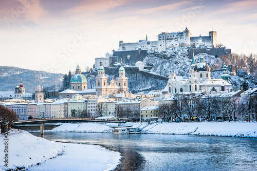 Photo: Salzburg skyline with river Salzach in winter, Austria Salzburg skyline with river Salzach in winter, Austria